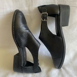 Lucky brand black genuine leather black ankle strap boots